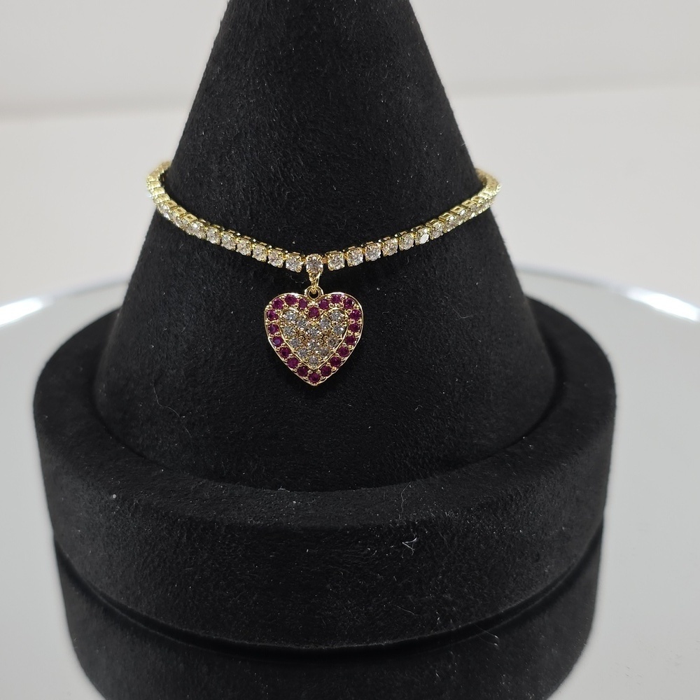 Gold and Red Heart Pendant Bolo Bracelet